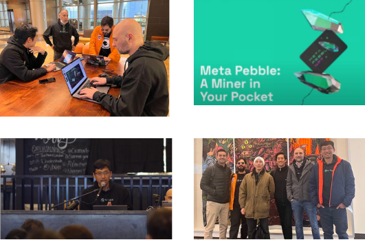 4 photos: 2 team pics, Raullen Chai presenting and a Meta Pebble photo