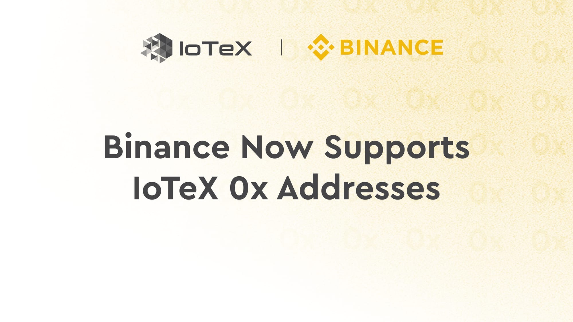 Binance Adds Support for 0x Address Format for IoTeX